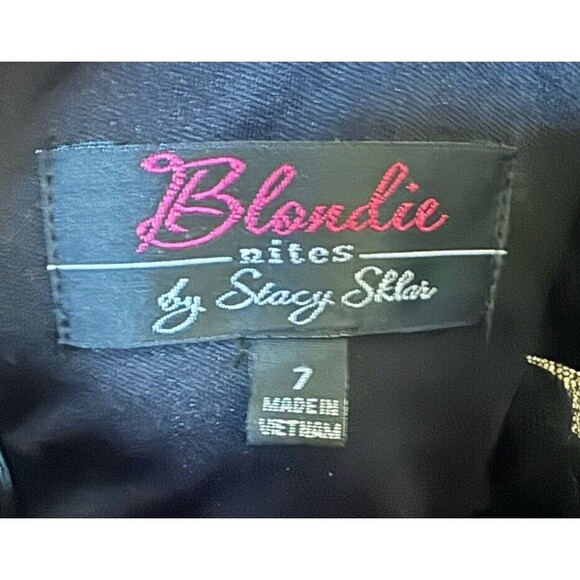 Blondie‎ Nites Party Dress Junior Size 7 Black Top Blue Satin Bottom Mini - Picture 9 of 10